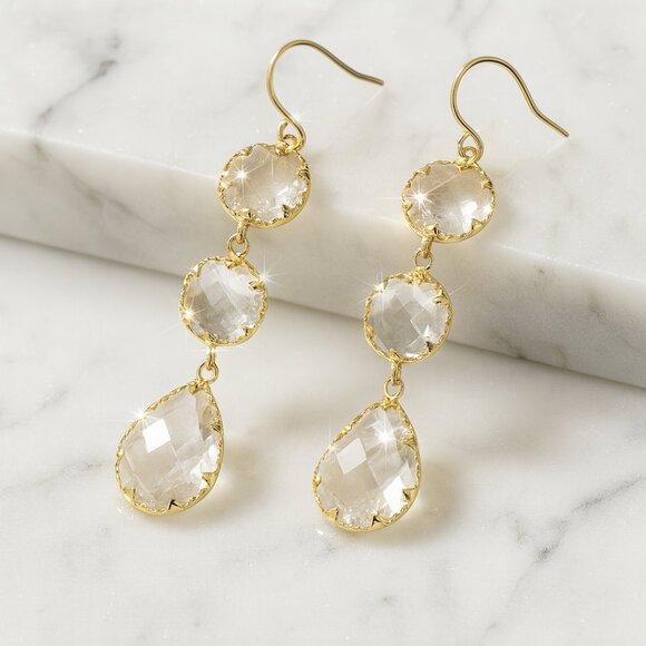 “Sia” Crystal Chandelier Earrings with Gold Etching - Picture 2 of 6